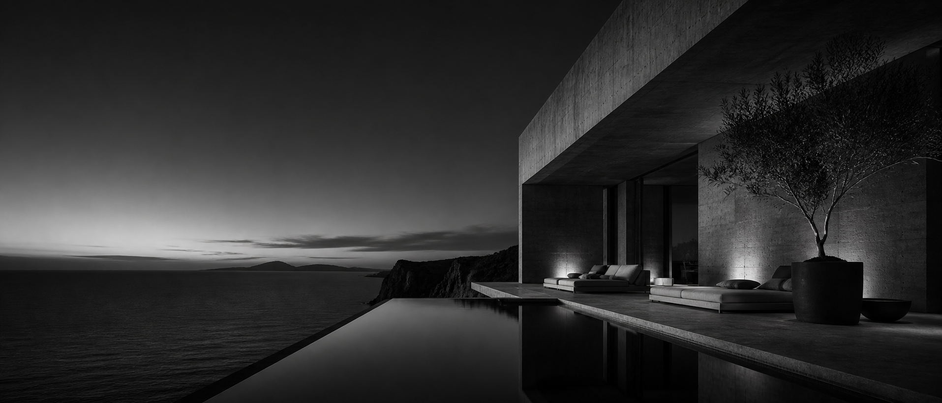 AI generated monochrome luxury coastal villa